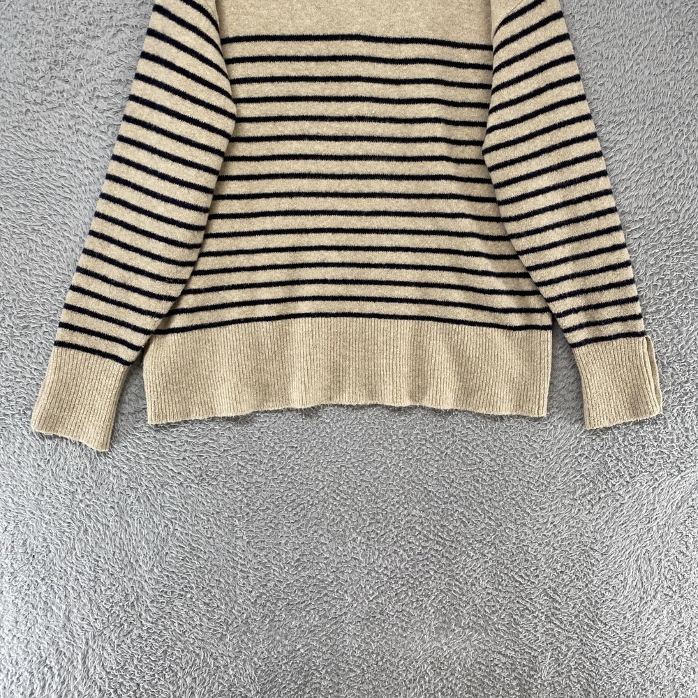 Zara Sweater Womens Medium Beige Collared Striped Button Knit Old Money Pullover - Picture 10 of 13